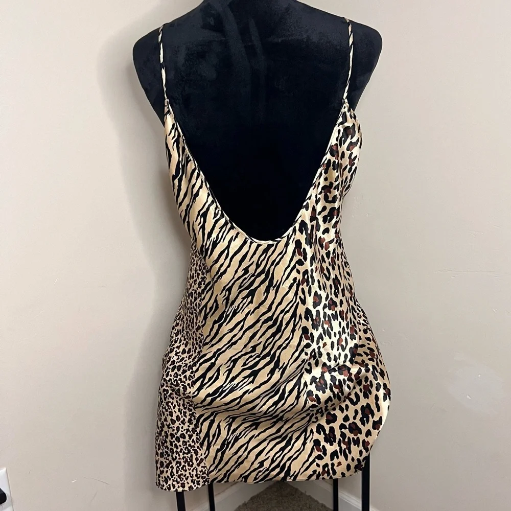 Leopard Zebra Print Silky Midi Slip Dress Women’s Size L